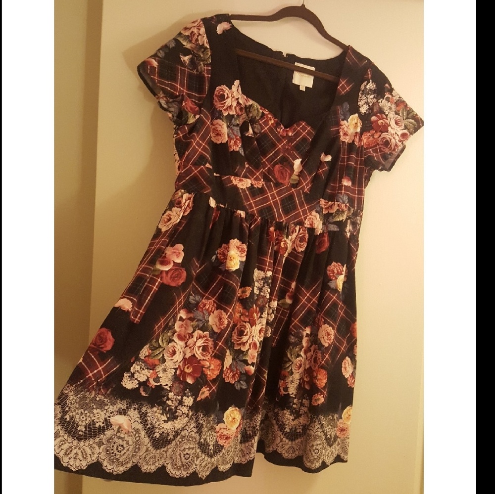 Plaid & Rose Pattern Dress